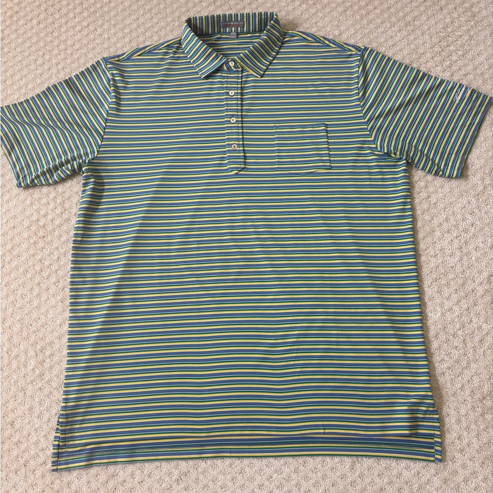 Peter Millar Green and Blue Polo Shirt with Stripes